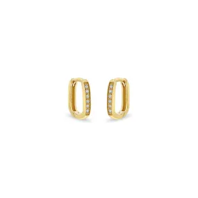 14K Yellow Gold Pavé Diamond Thick Small Oval Hinge Huggie Hoops