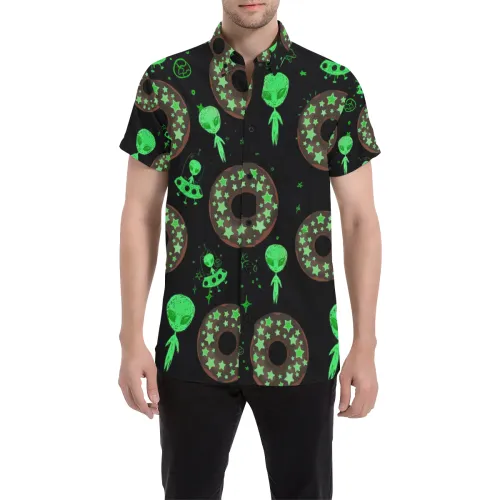 Alien Space Donut Short Sleeve Button Up Shirt