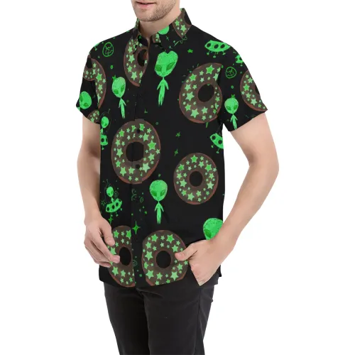 Alien Space Donut Short Sleeve Button Up Shirt