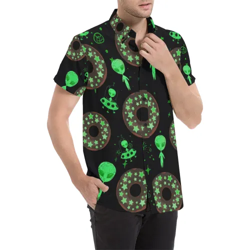 Alien Space Donut Short Sleeve Button Up Shirt