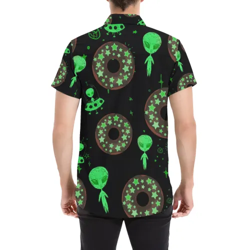 Alien Space Donut Short Sleeve Button Up Shirt