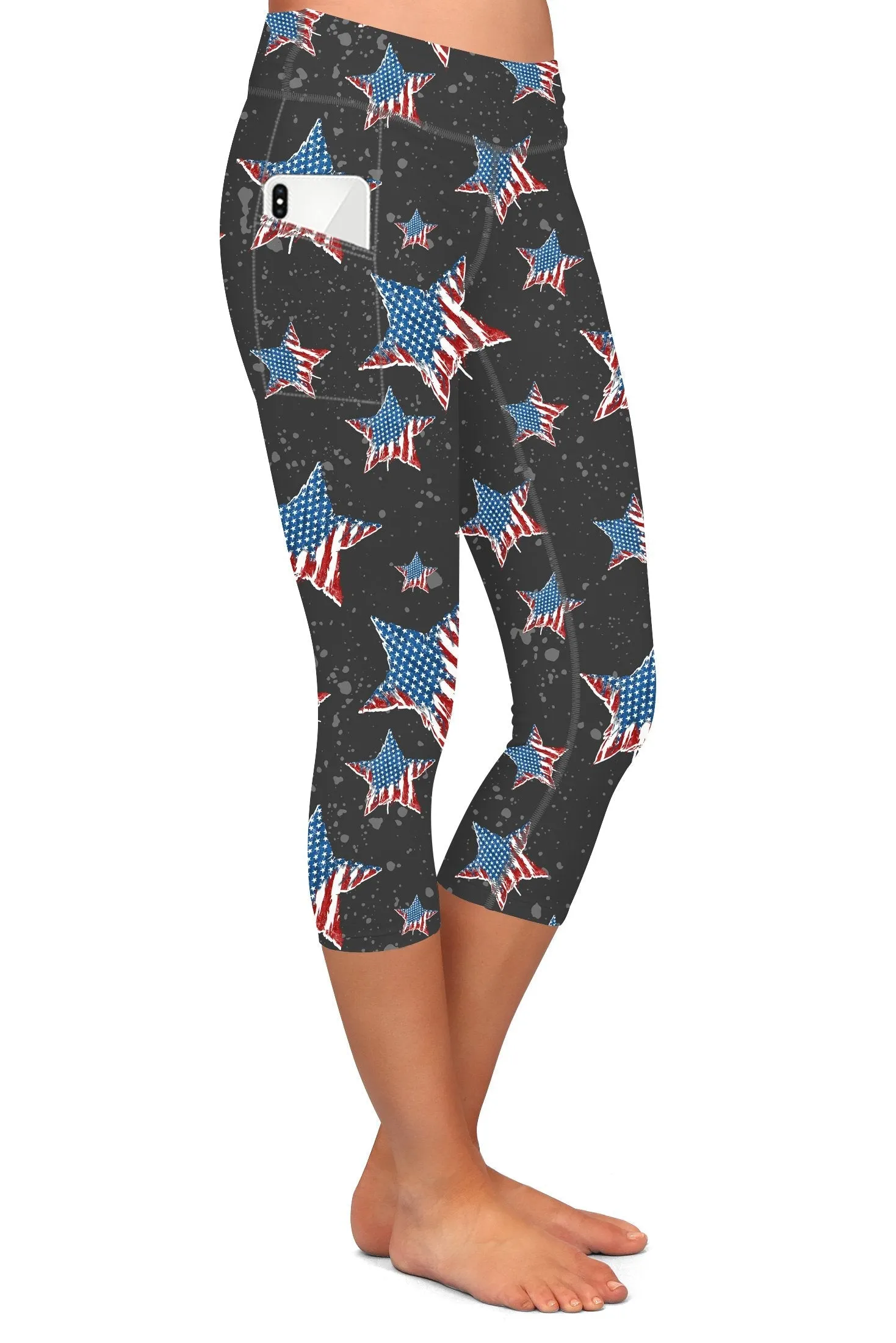 Americana Star Pocket Capri Soft Leggings