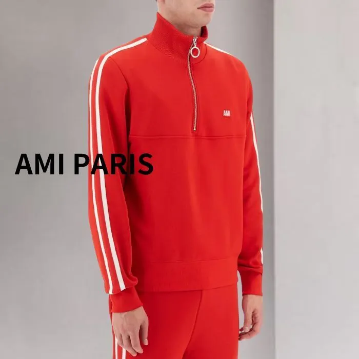 AMI PARIS  |Pullovers Nylon Street Style Bi-color Long Sleeves Plain