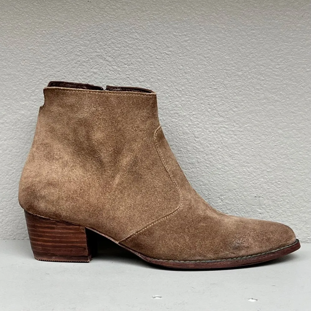 Ankle Boot-Side zip w/ heel/ Walnut suede w/ oil accents/ leather sole