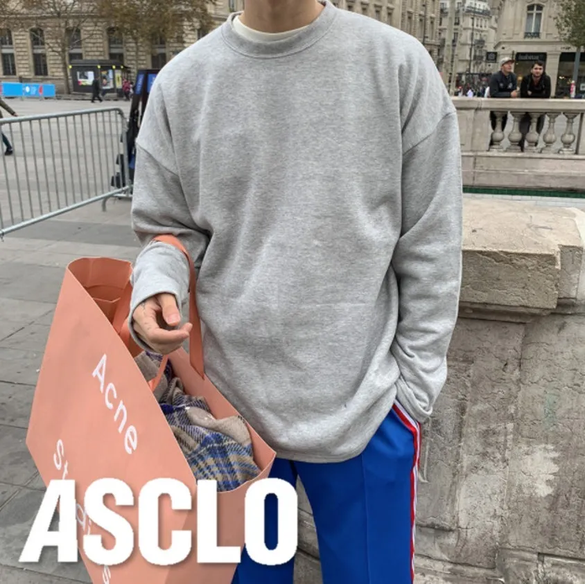 ASCLO  |Crew Neck Pullovers Unisex Long Sleeves Plain Cotton