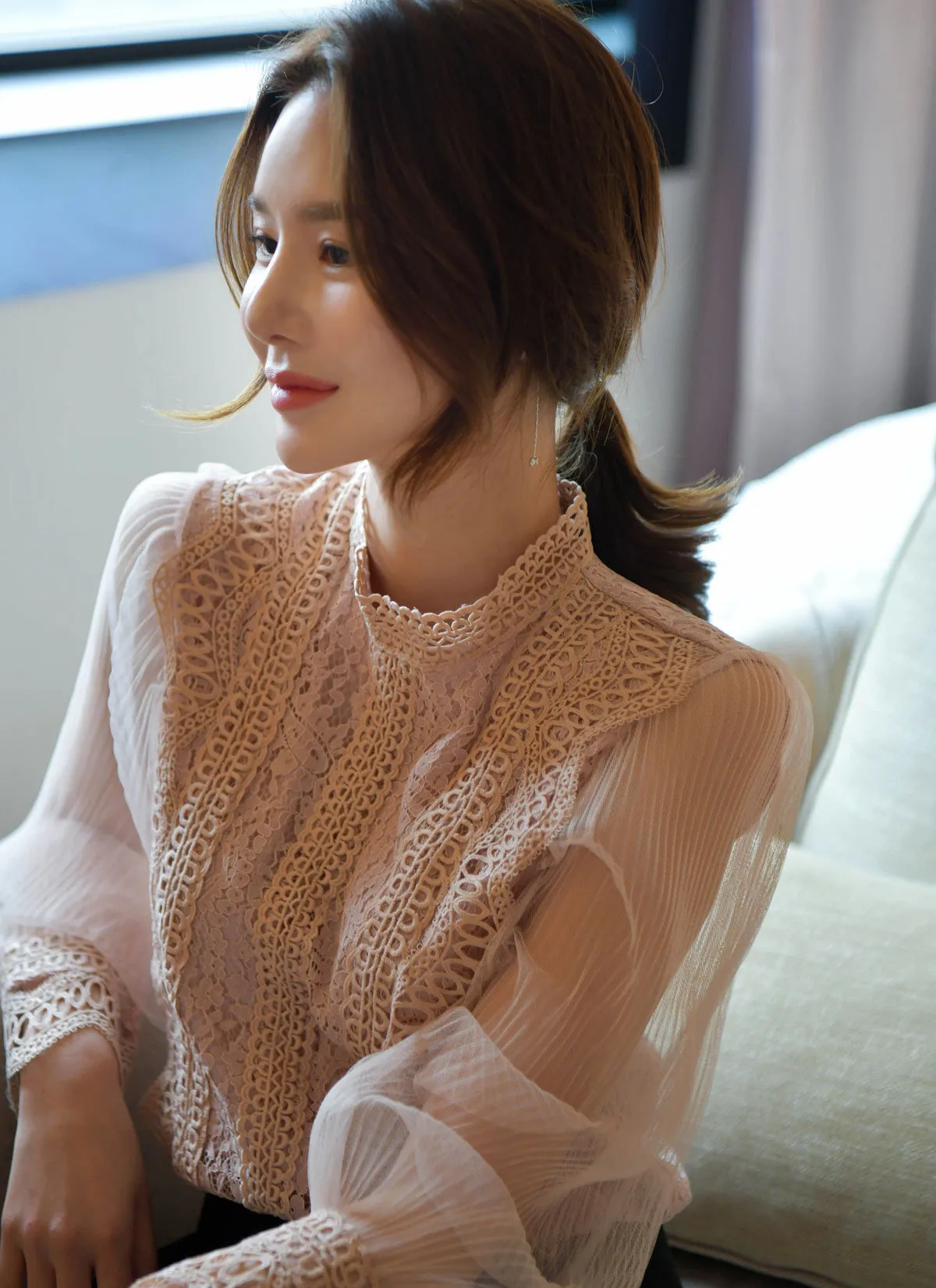 BADDIARY  |Casual Style Long Sleeves Party Style Lace Office Style