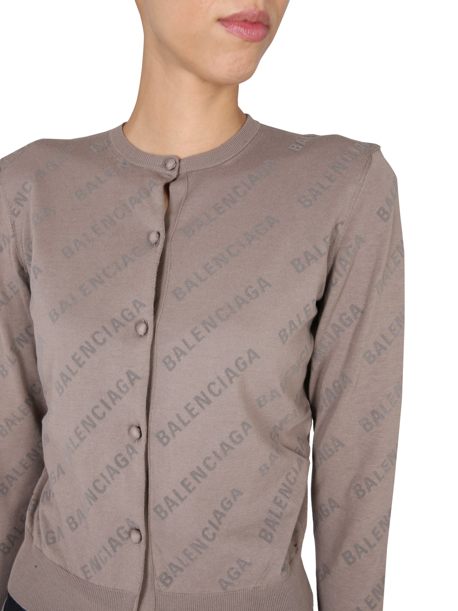 BALENCIAGA    ALLOVER LOGO CROPPED COTTON CARDIGAN