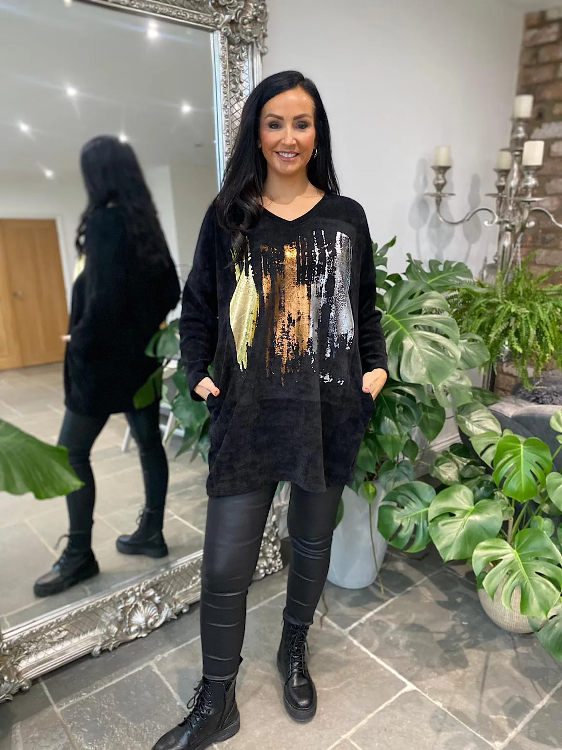 Black Metallic Sweatshirt Jean