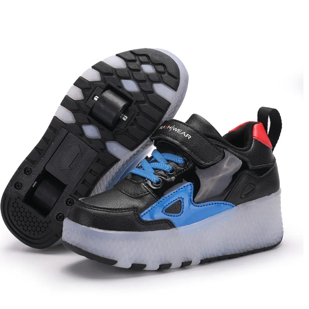 Black/Blue Roller Light up Rechargeable Shoes