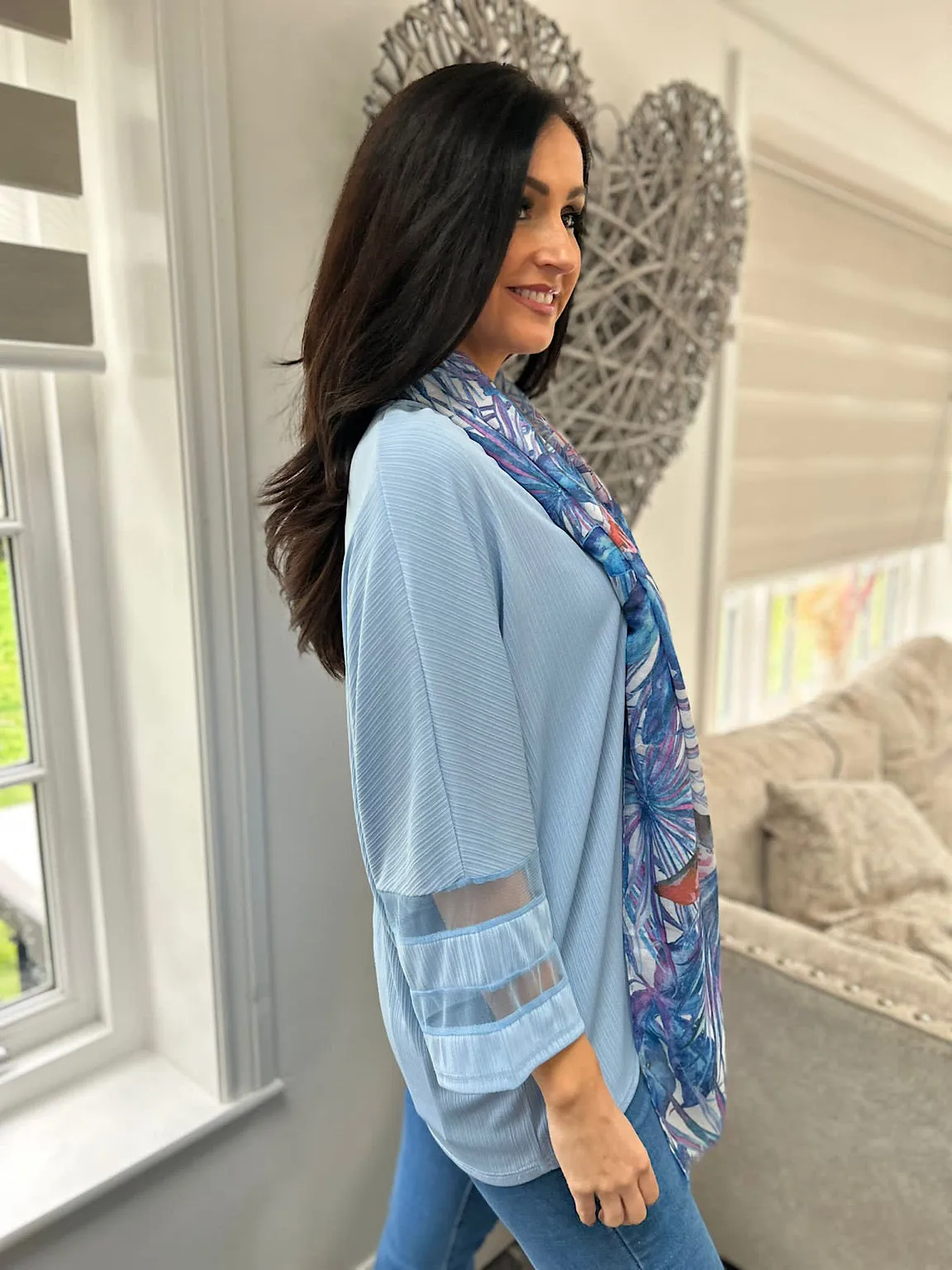 Blue Mesh Sleeve Top Claudia