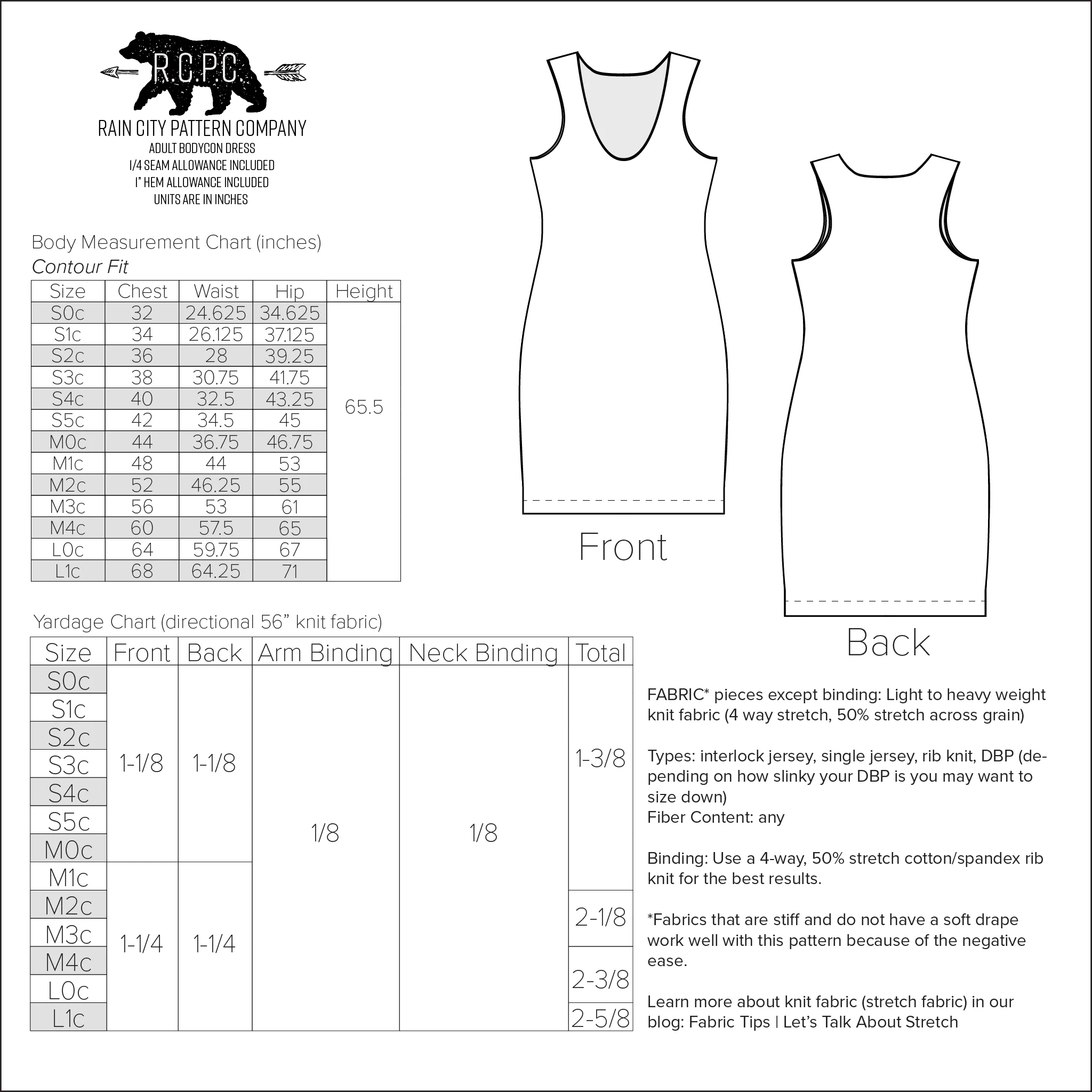 Bodycon Dress | Adult Size S0c-L1c | Beginner Level Sewing Pattern