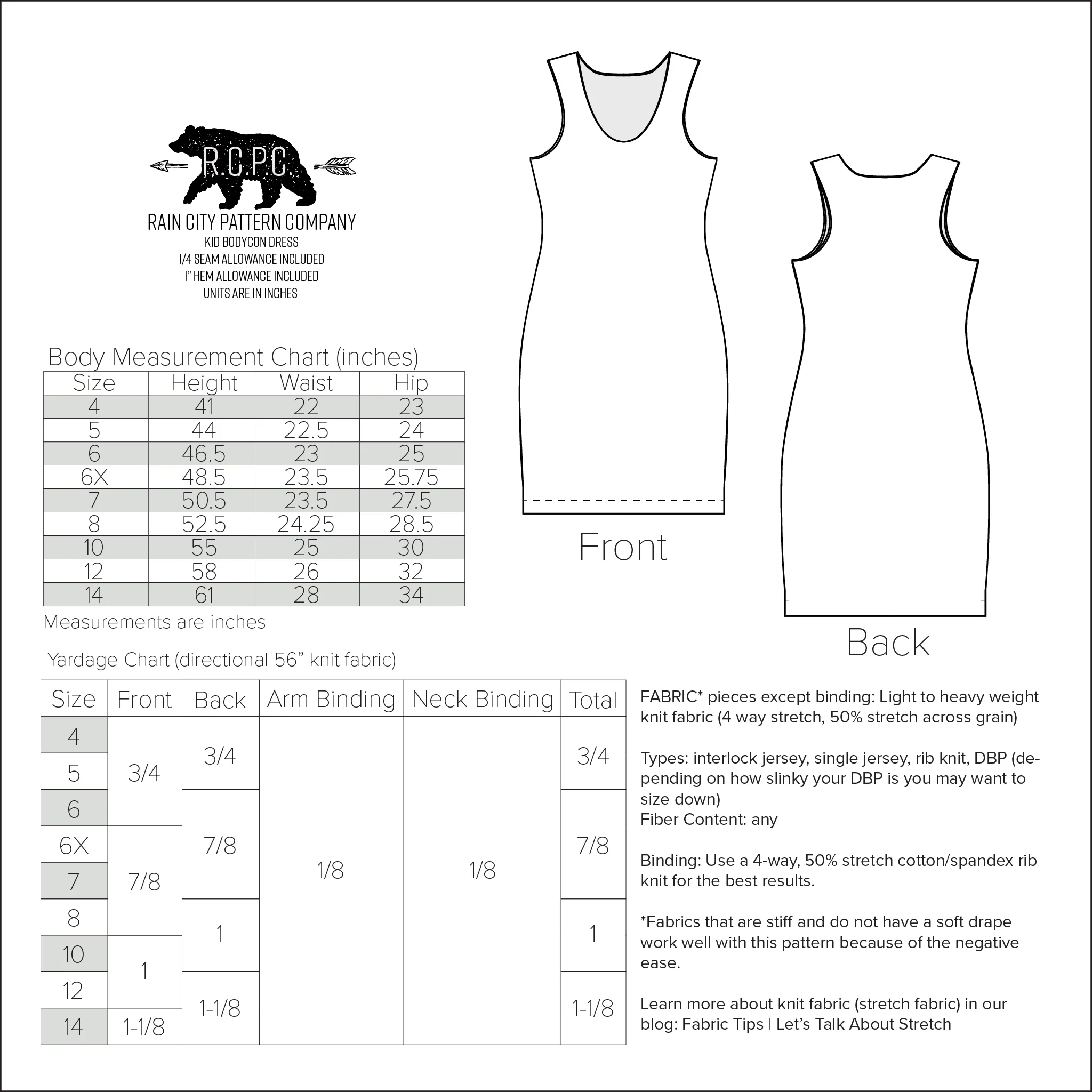 Bodycon Dress | Child Size 4-14 | Beginner Level Sewing Pattern