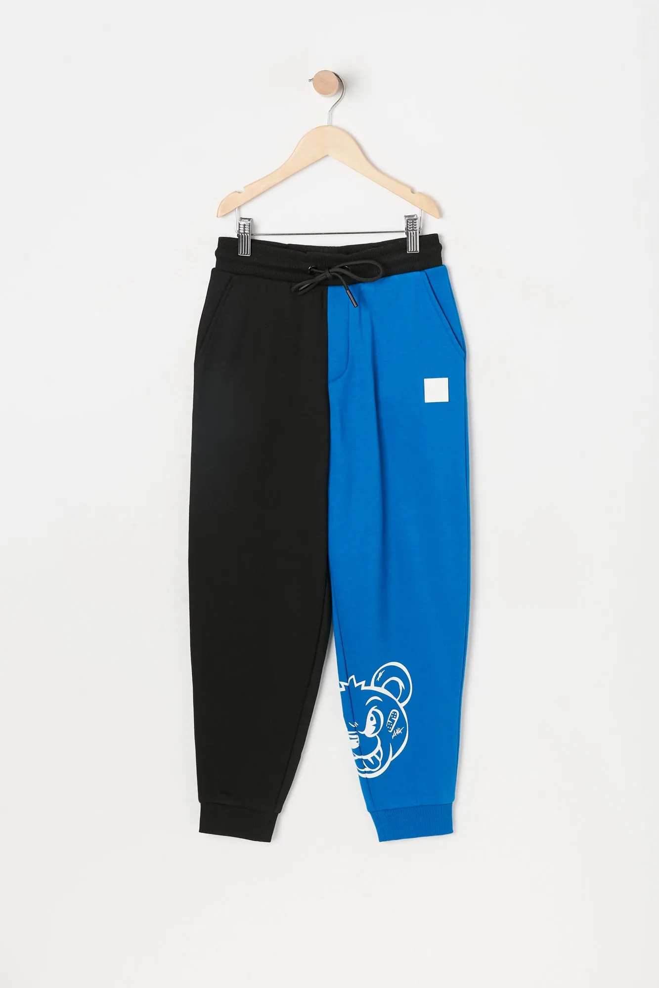 Boys Spliced Bear Graphic Fleece Jogger