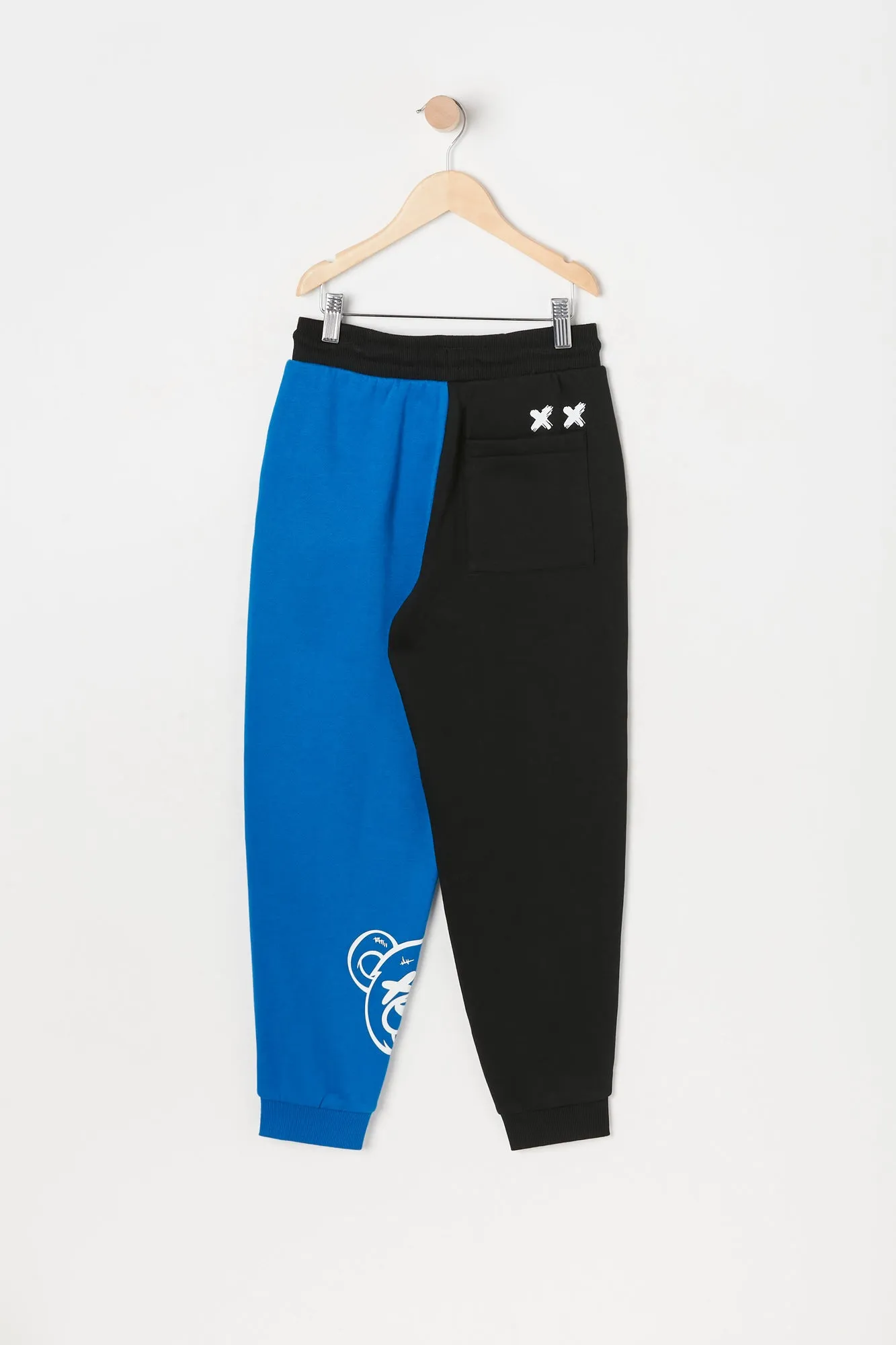 Boys Spliced Bear Graphic Fleece Jogger