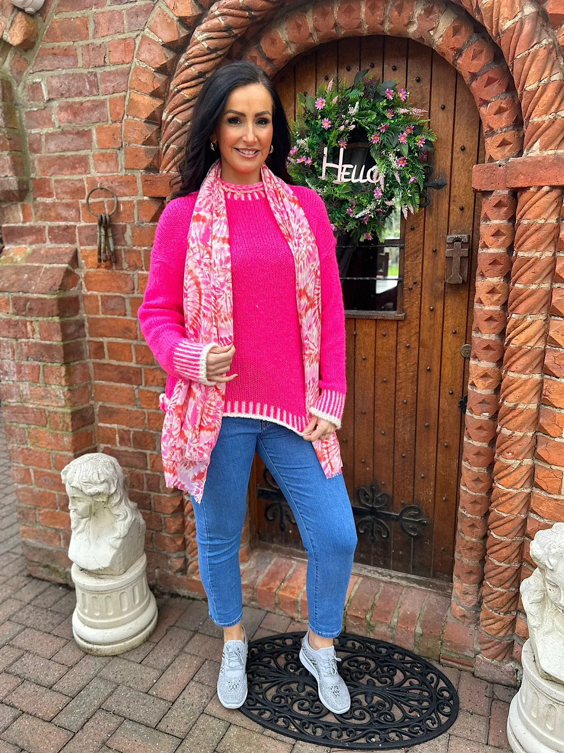 Bright Pink High Neck Detailed Knit Eden