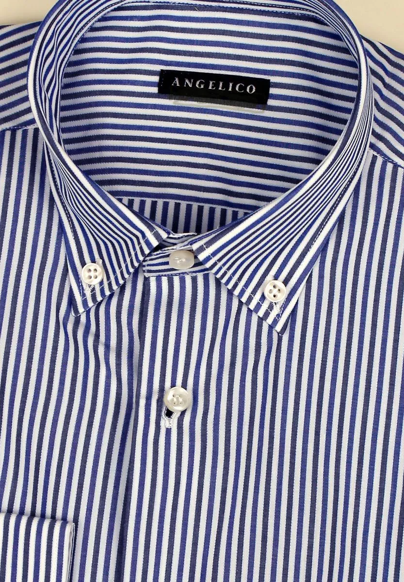 Camicia blu rigata grigio-bianco bd