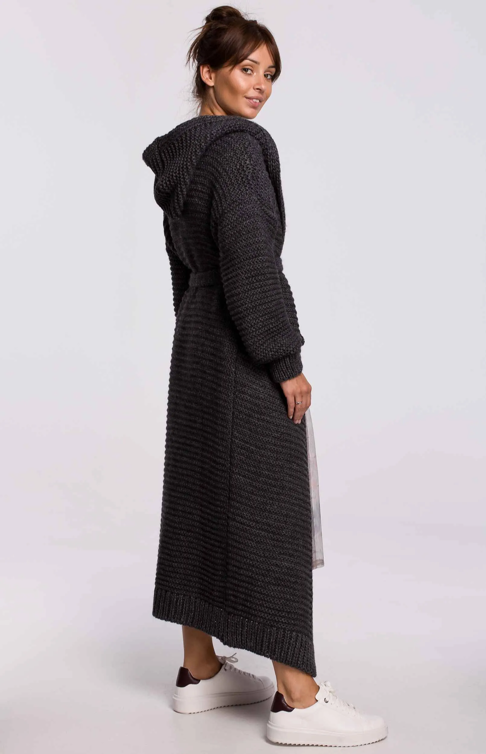 Cardigan maxi à capuche gris graphite