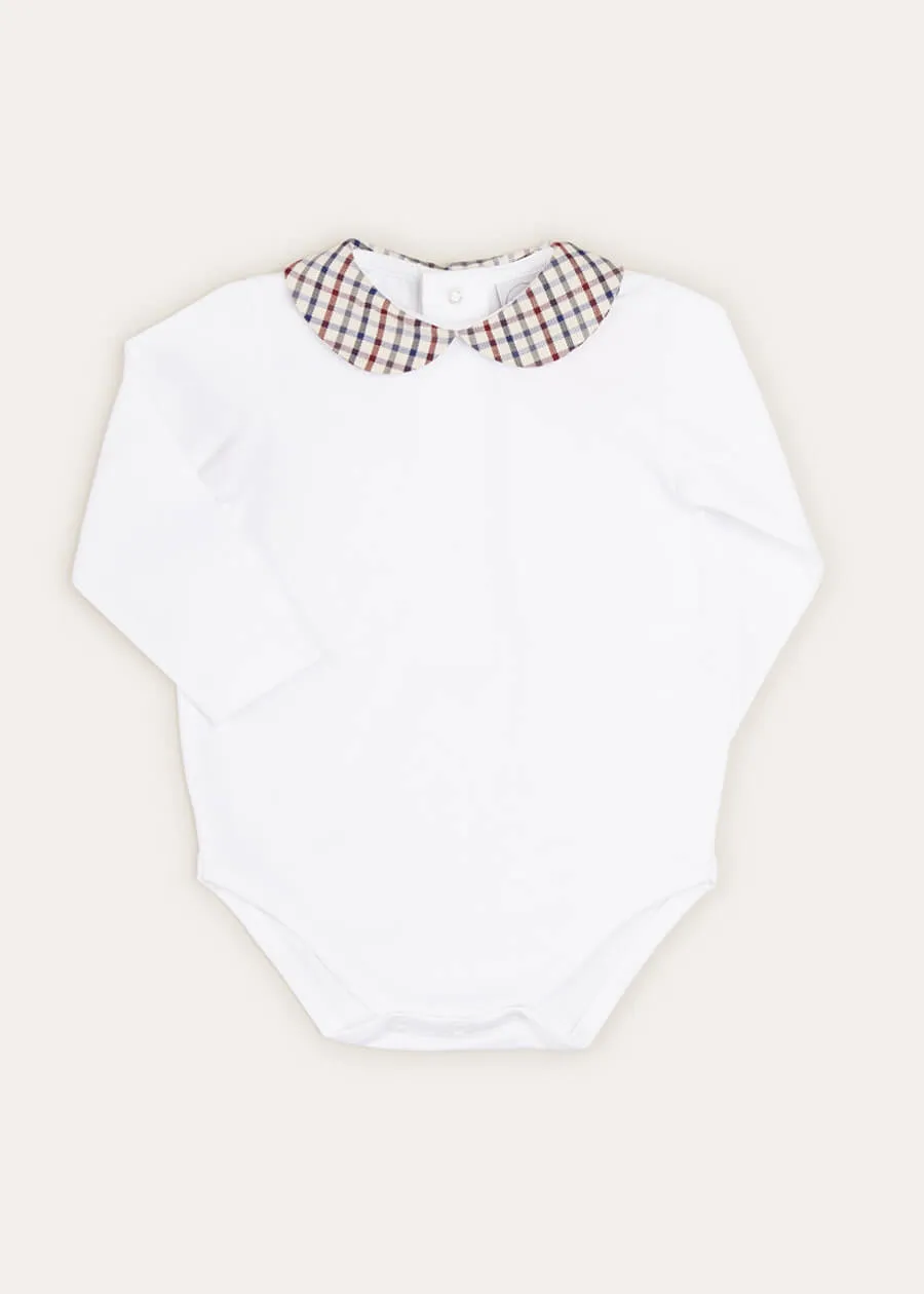 Check Peter Pan Collar Long Sleeve Bodysuit In Beige (1mth-2yrs)