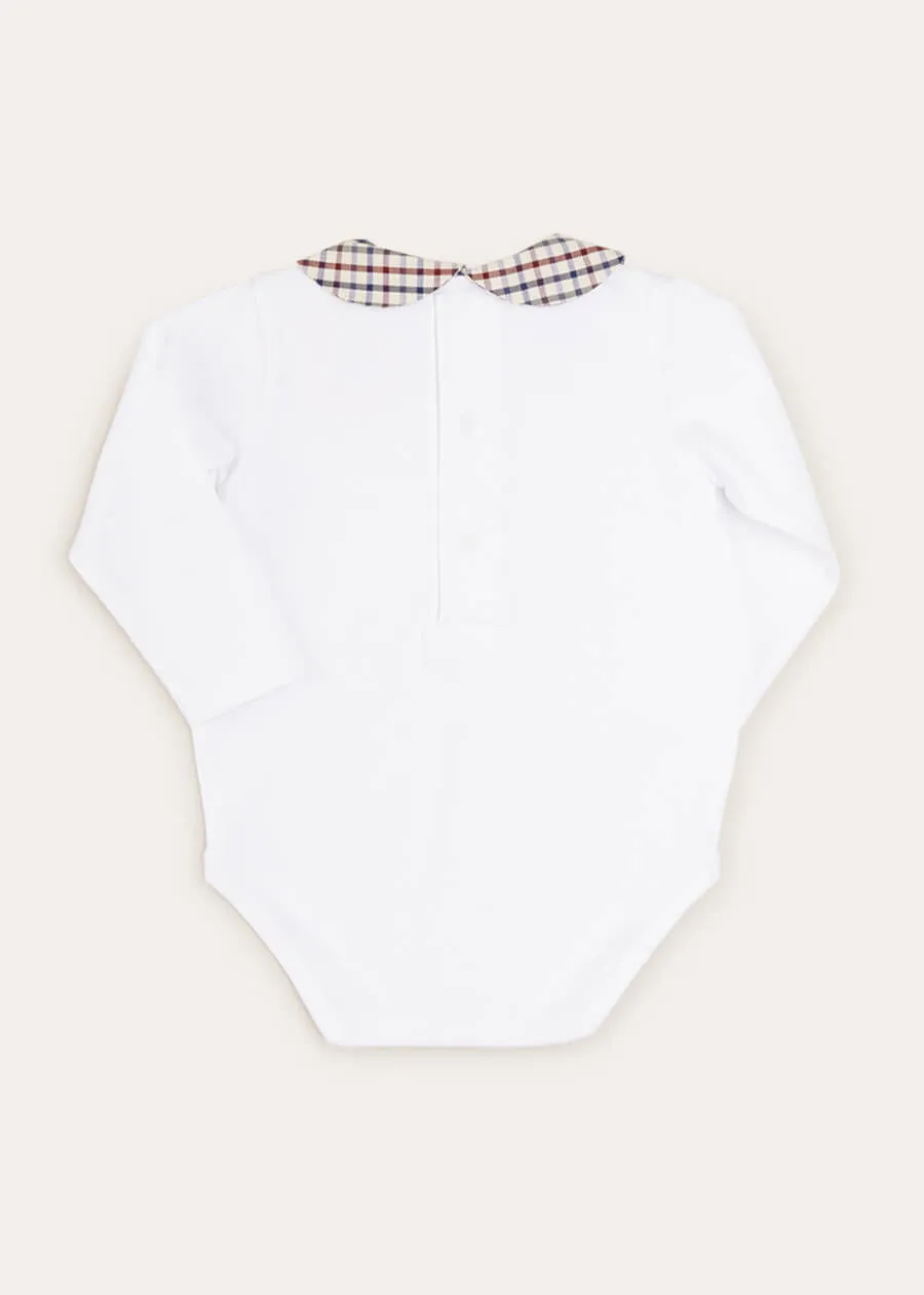 Check Peter Pan Collar Long Sleeve Bodysuit In Beige (1mth-2yrs)