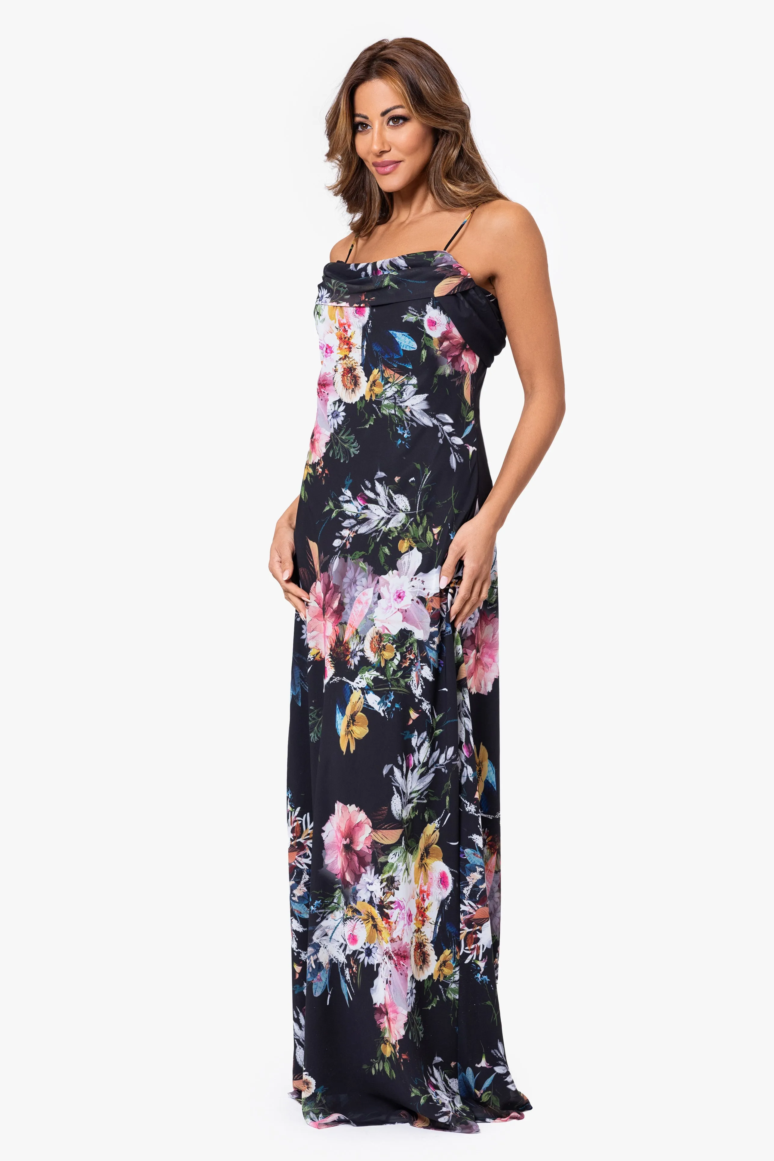 Chelsea Long Chiffon Drape Front Dress