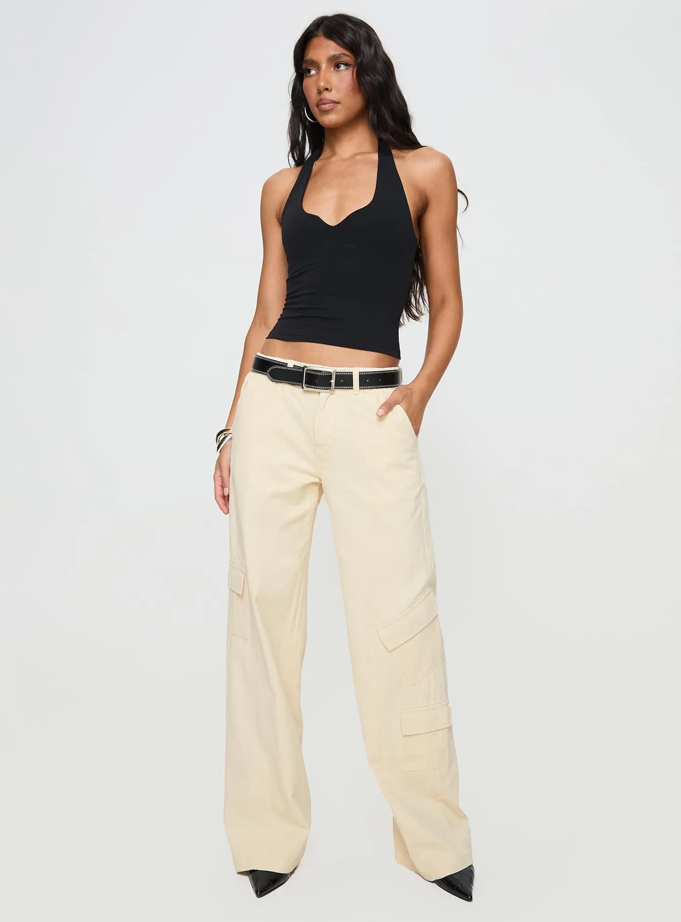 Chicker Mid Rise Pants Beige