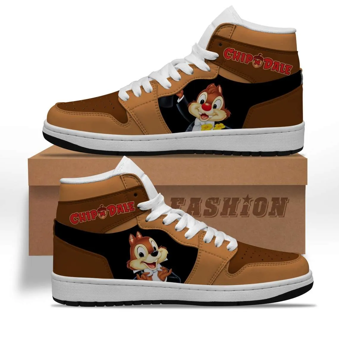 Chip ‘n’ Dale Brown Black J1 High Top Sneakers Shoes For Men Women