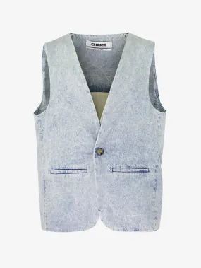 Choice - Gilet in jeans tinta unita con tasche a filo modello Gelso