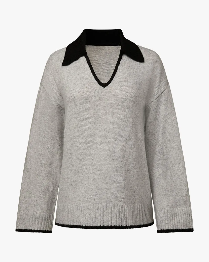 Collar V-neck Sweater | Heather Gray x Black