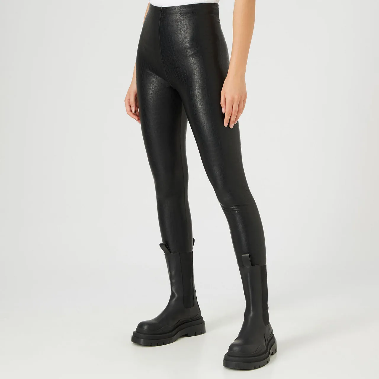 COMMANDO Faux Leather Croc Effect Leggings - BlackCroc