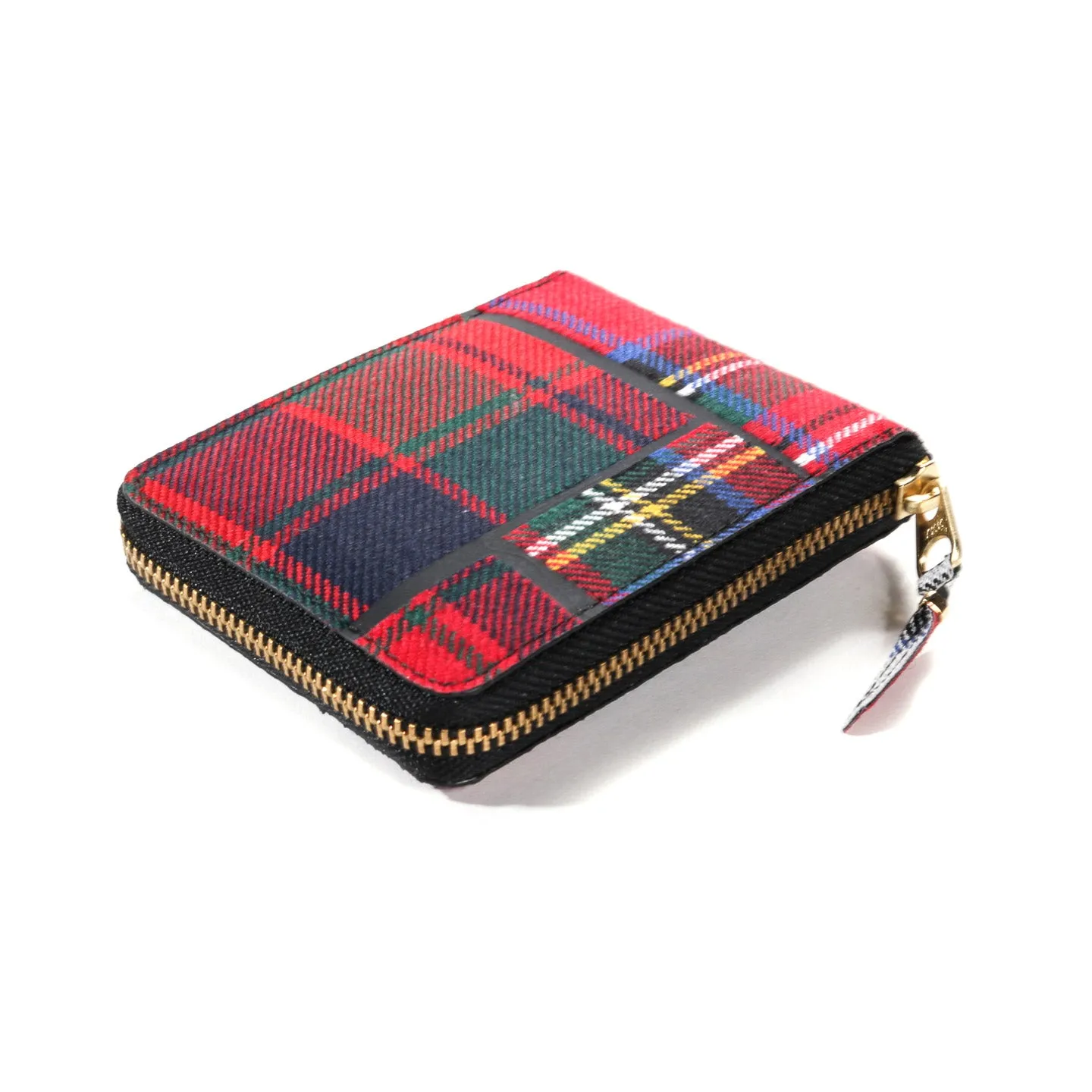 COMME DES GARCONS SA7100 TARTAN PATCHWORK ZIP WALLET RED