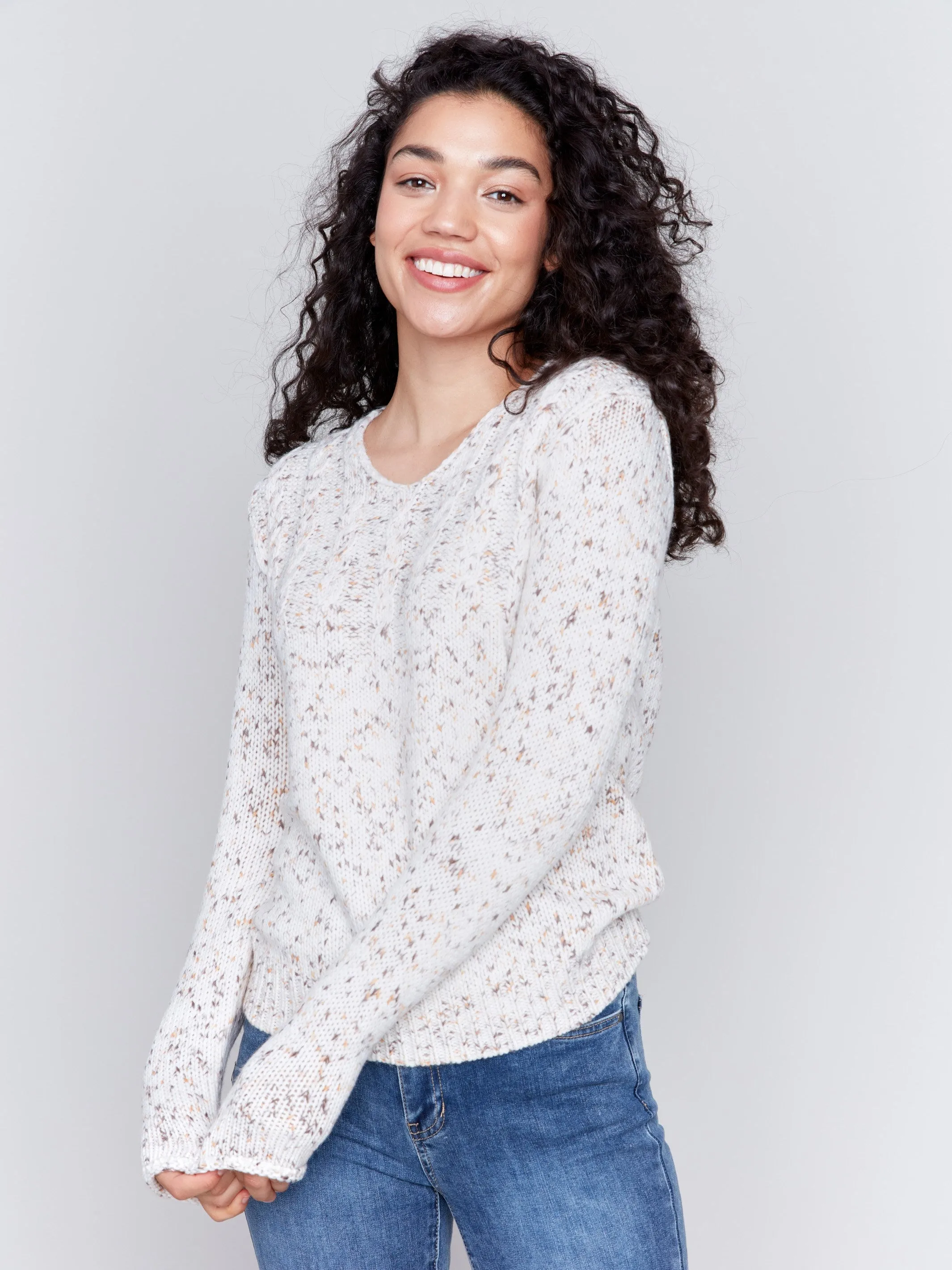 Cozy Nep Yarn Sweater - Cream Flecks