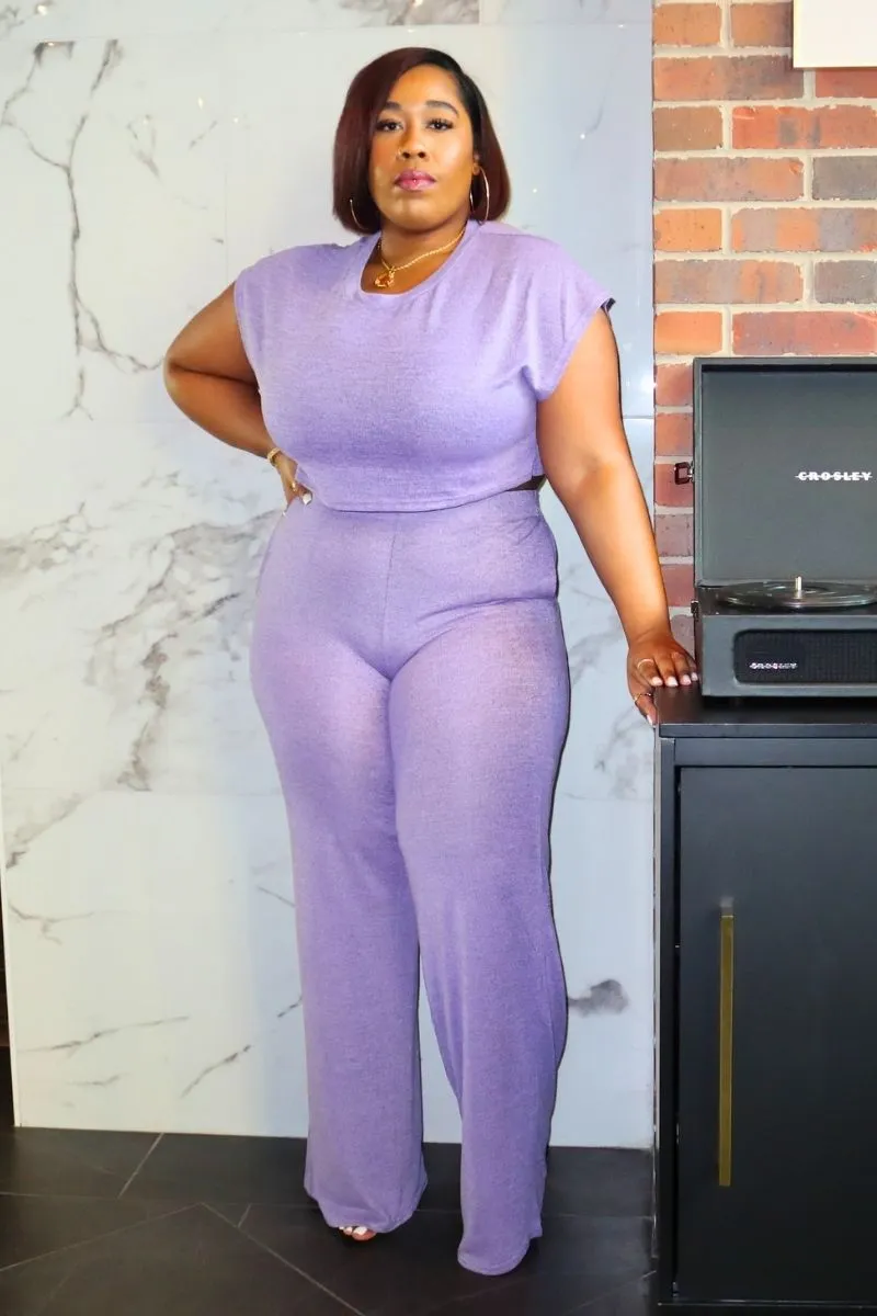 Crop Top Wide Leg Pants Set (Lavender)