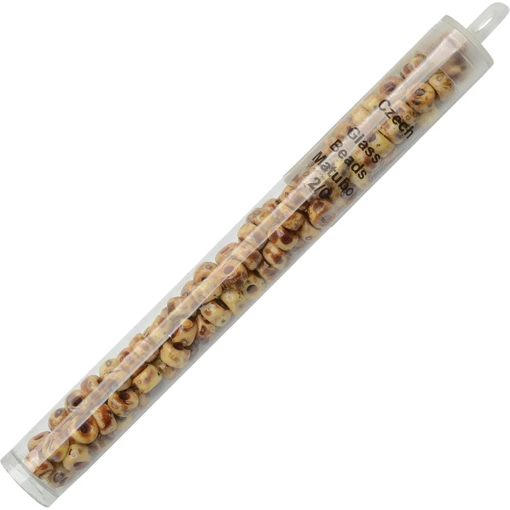 Czech Glass Matubo, 2/0 Seed Bead, Chalk Dark Travertine (20 Gram Tube)