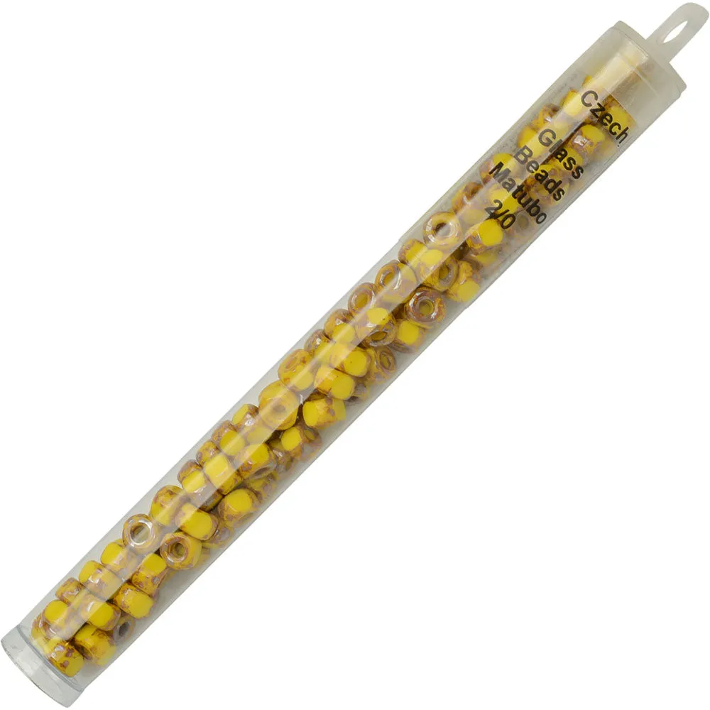 Czech Glass Matubo, Tri-Cut 2/0 Seed Bead, Lemon Rembrandt (20 Gram Tube)