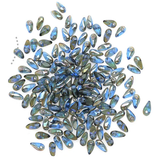 Czech Glass Mini Dagger Beads, 2.5x6mm, Sapphire - Celsian (10 Gram Tube)