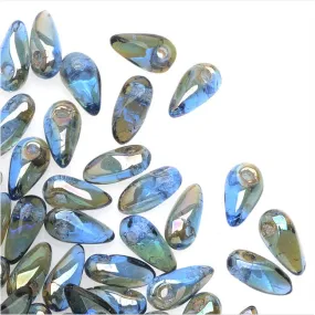 Czech Glass Mini Dagger Beads, 2.5x6mm, Sapphire - Celsian (10 Gram Tube)