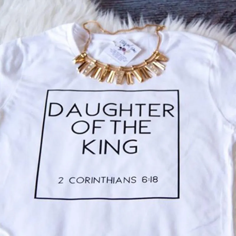 Daughter of The King Letter Print Cotton Cute Christian Tshirt Women's Jesus Shirt Harajuku Tops