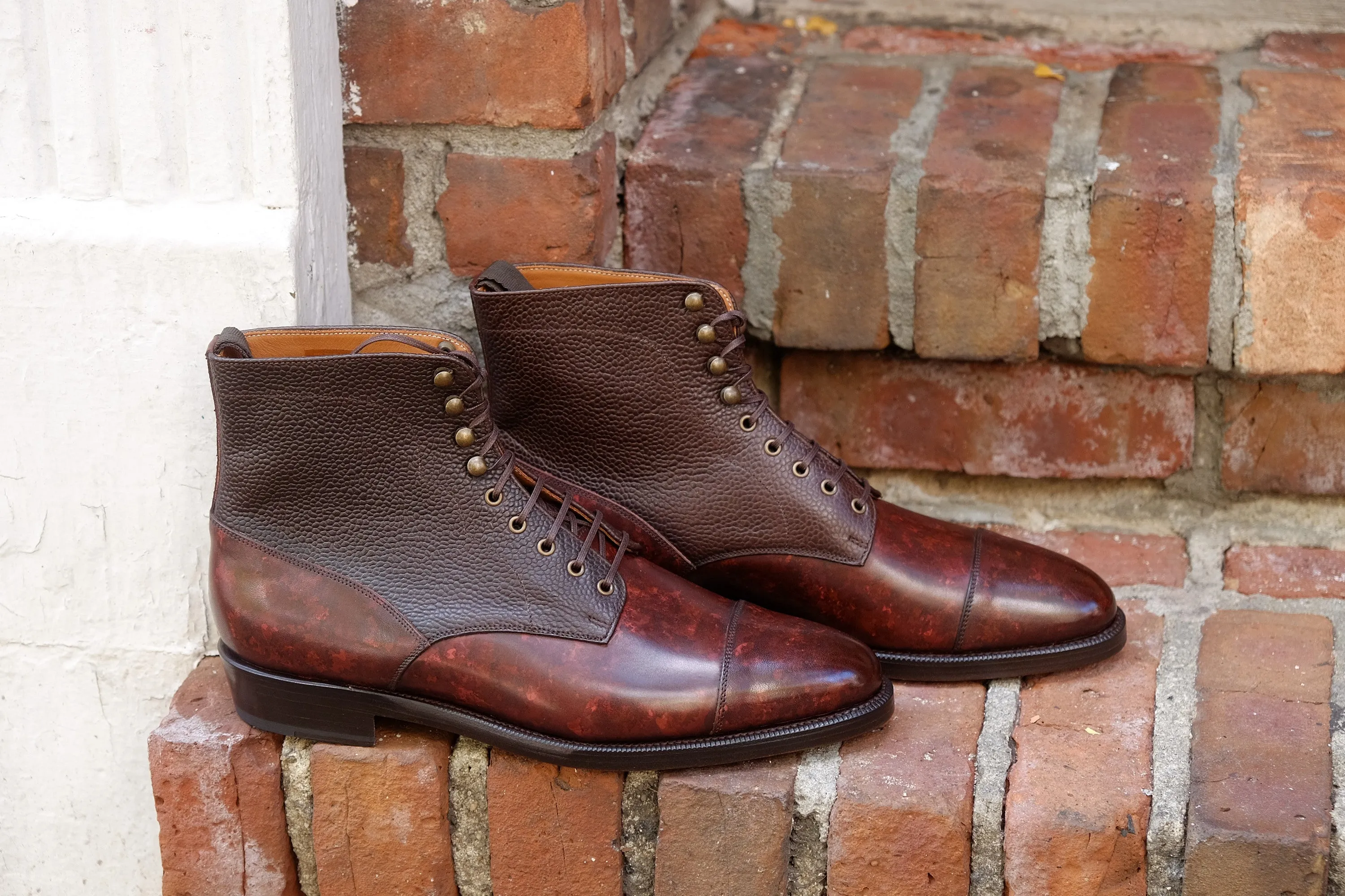 Delridge - MTO - Walnut Marble Patina / Dark Brown Scotch Grain - TMG Last - Double Leather Sole