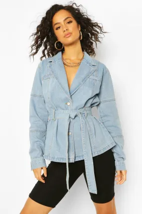 Denim Belted Blazer Jacket