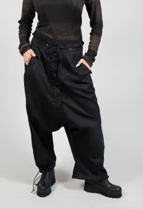 Drawstring Drop Crotch Trousers in Black