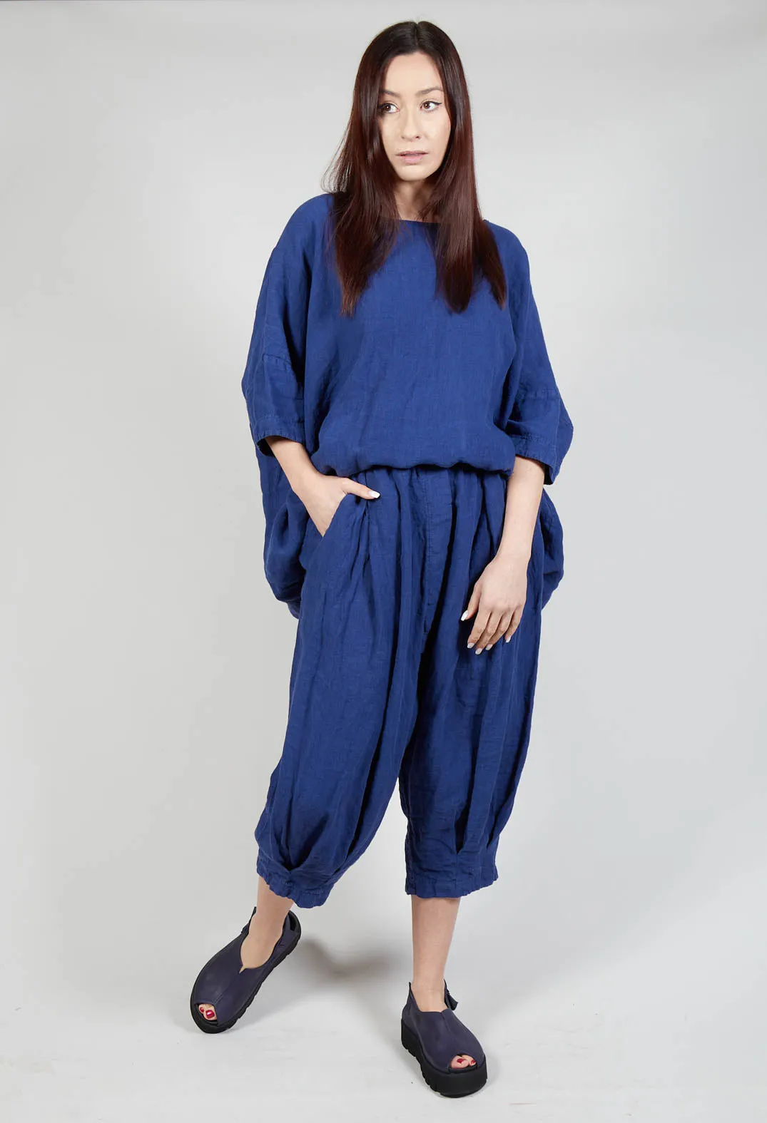 Drop Crotch Linen Trousers in Azur