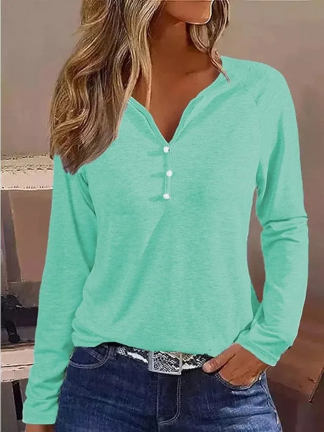 Elegant Women's Long Sleeve Henley T-Shirt for Fall & Winter