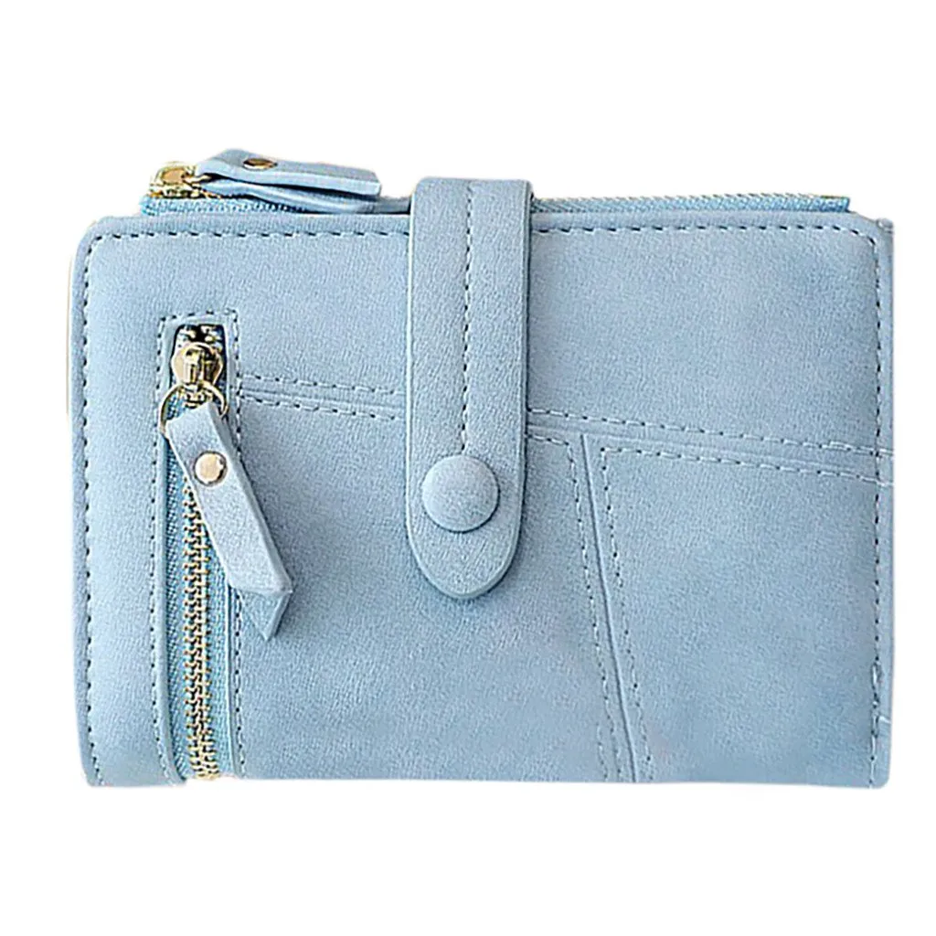 Fashionable Lady Short Clutch Small Folding Wallet Synthetic Leather Solid Short Clutch Wallets Card Holder