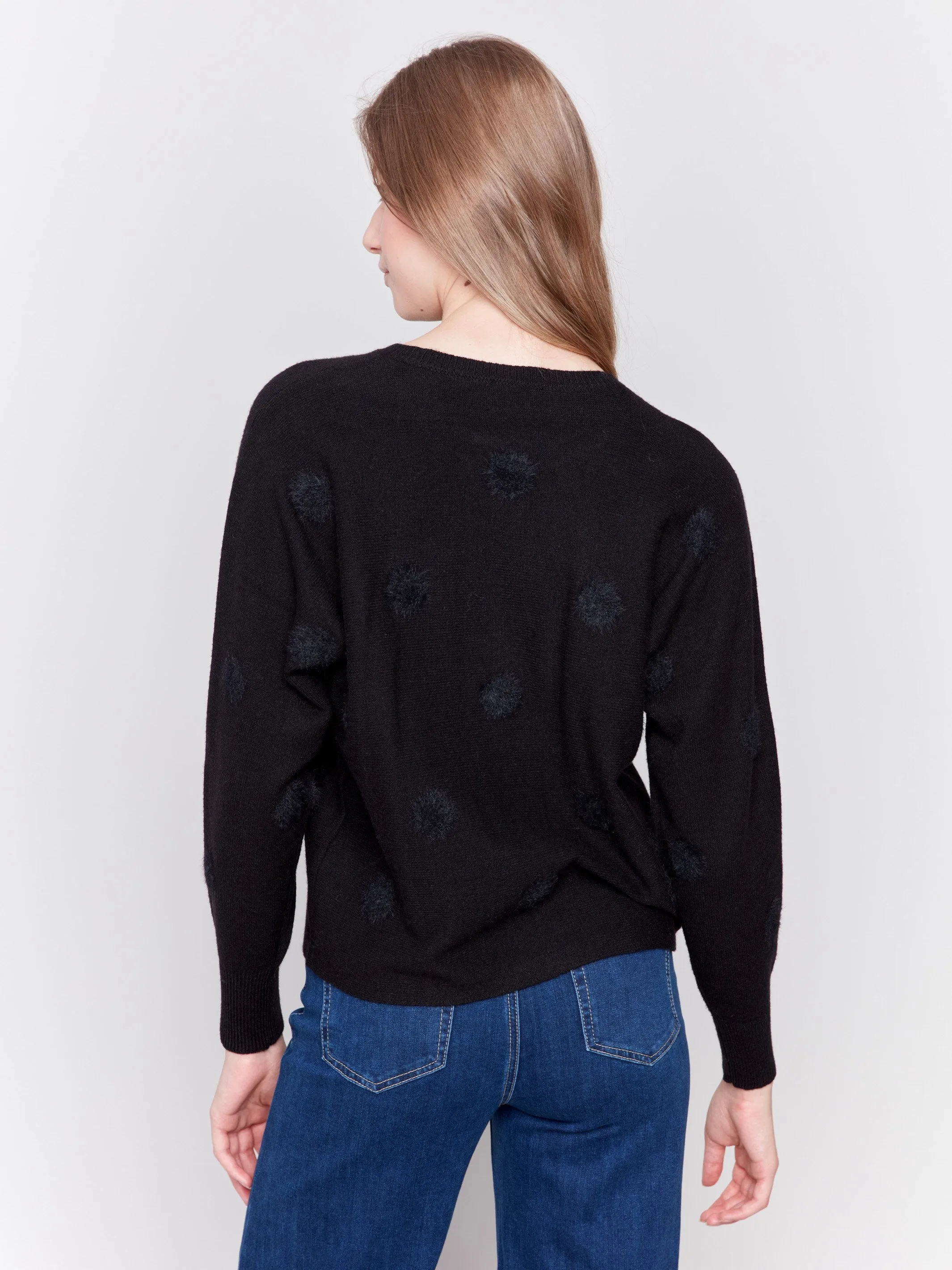 Faux Fur Polka Dot Sweater - Black