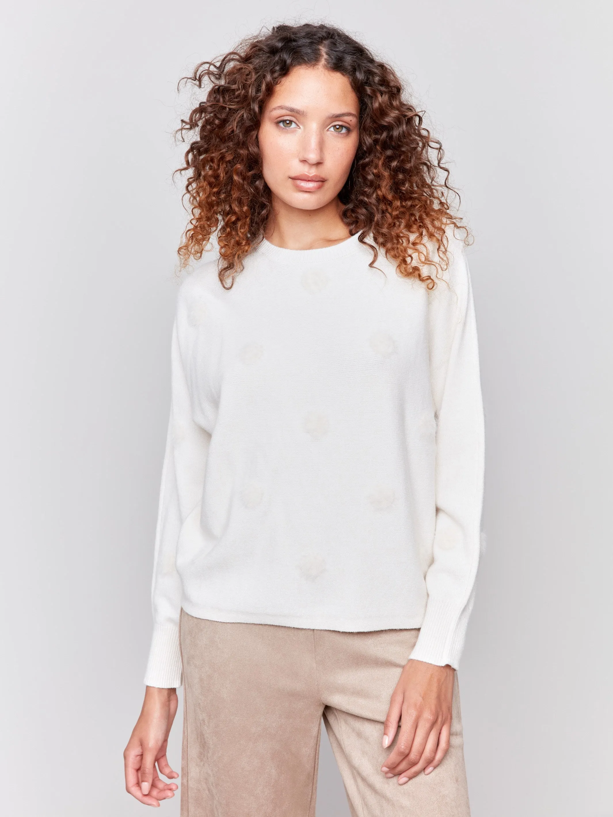 Faux Fur Polka Dot Sweater - Natural