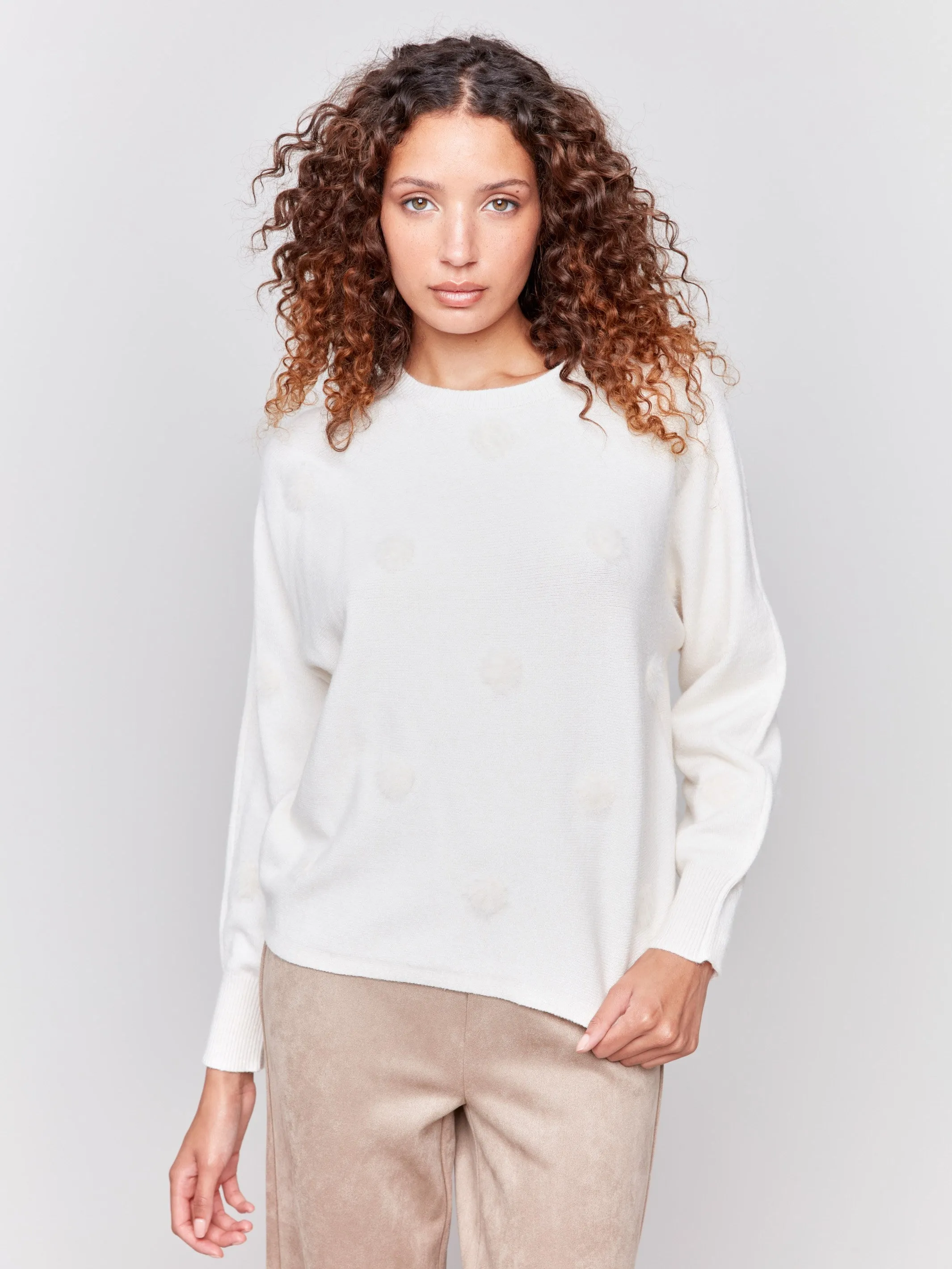 Faux Fur Polka Dot Sweater - Natural