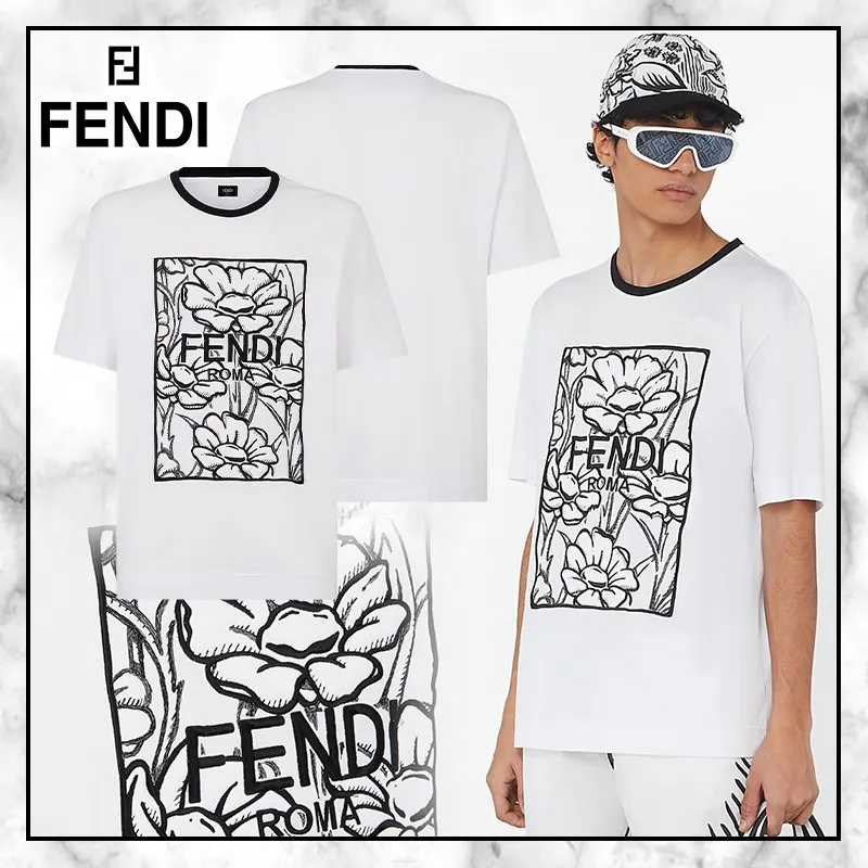 FENDI  |Pullovers Flower Patterns Street Style U-Neck Cotton