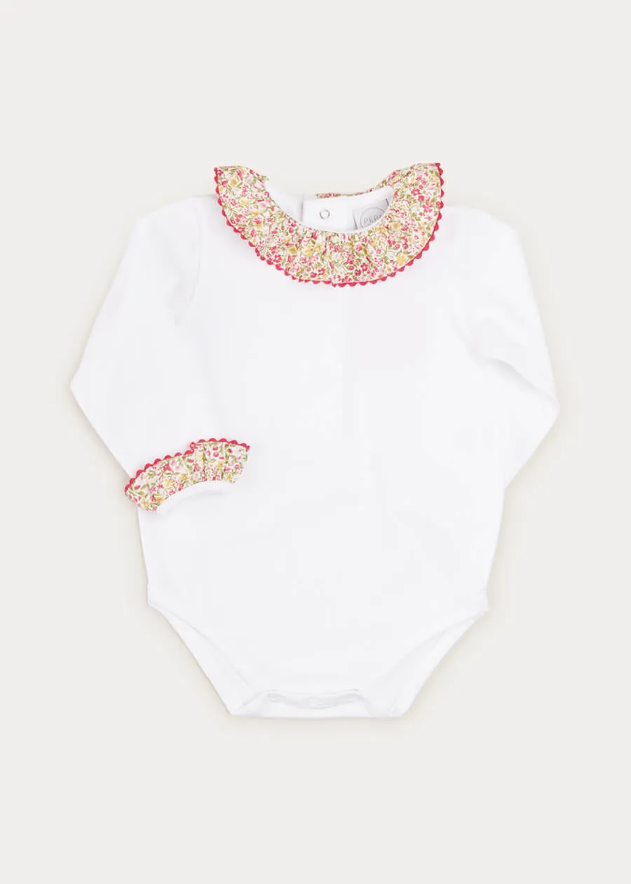 Floral Ruffle Collar Bodysuit In Rose Pink (1mth-2yrs)