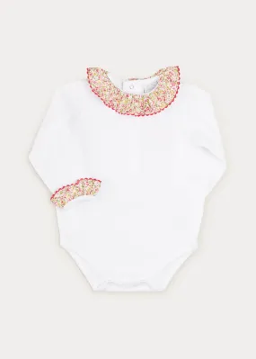 Floral Ruffle Collar Bodysuit In Rose Pink (1mth-2yrs)