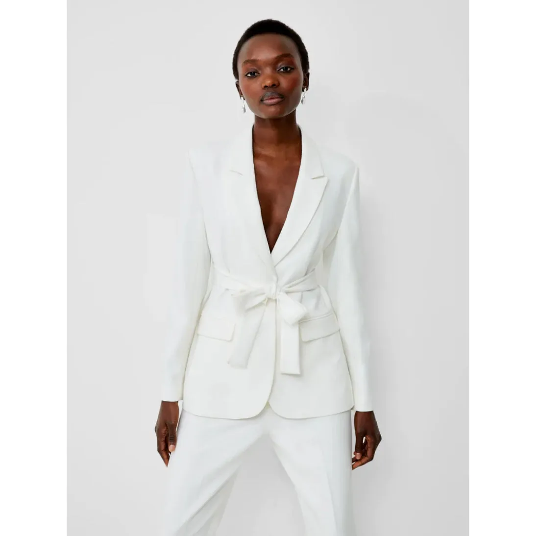 French Connection Whisper Belted Blazer In Summer White 75WAB